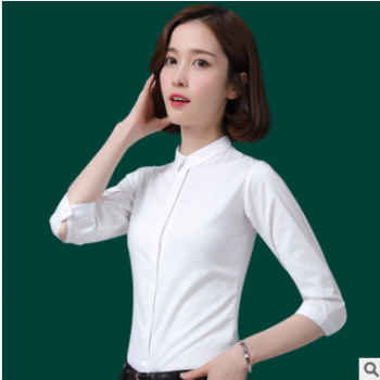 白色衬衫女七分袖小领职业衬衣中袖韩版正装工作服工装夏新款