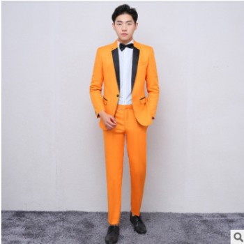 抖音同款潮男必备韩版修身休闲明黄色小西服套装2019新款西装套装图1