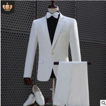 男士白色演出西服套装西装主持人礼服舞台歌手成人演出合唱礼服装图1