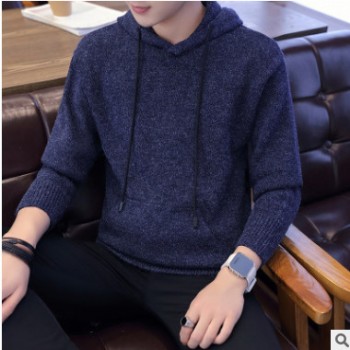 针织衫男长袖连帽毛衣休闲帅气韩版修身男生线衣外套日系套头带帽图1