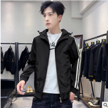 2019新款时尚休闲男装套头个性连帽衫韩版潮流百搭男士夹克图1