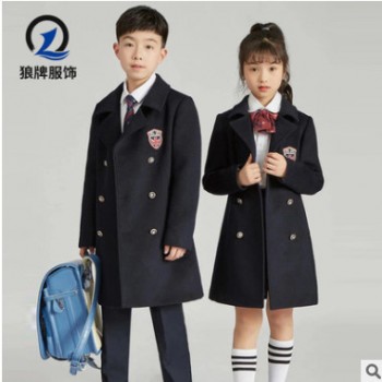 定制中小学校服班服 秋冬款50羊毛大衣套装 英伦风男女童毛呢子图1