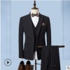2019秋冬男士休闲西服套装三件套条纹双排扣西装修身青年男装礼服