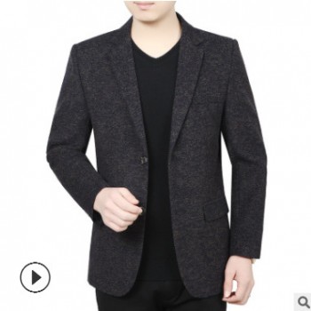 休闲西服男春秋季修身麻点条纹商务男装西服中年休闲小西装批发图1