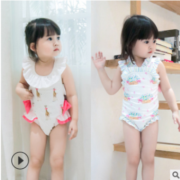 ins欧美泳衣2019夏儿童泳衣长颈鹿花篮宝宝连体泳衣女童泳装温泉图1