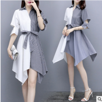 018加肥大码女装胖mm连衣裙夏显瘦藏肉减龄长裙遮肚子图1