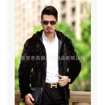 19新款男士真皮衣皮草外套水貂皮貂毛绒拉链连带帽男装貂皮大衣冬