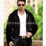 19新款男士真皮衣皮草外套水貂皮貂毛绒拉链连带帽男装貂皮大衣冬