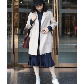 2019冬真姿彩时尚显瘦西服领全毛大衣双面呢中长外套女反季促销
