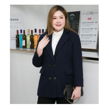 94#大码女装2019胖mm冬装胖妹妹200斤时尚韩版毛呢大衣外套招代理图1