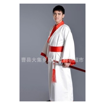 新款男士古装大侠服装唐装汉服白色古代侠客男装武士表演服展昭服