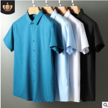 厂家直销男士衬衫2020夏季新款纯色短袖商务休闲简约衬衣一件代发