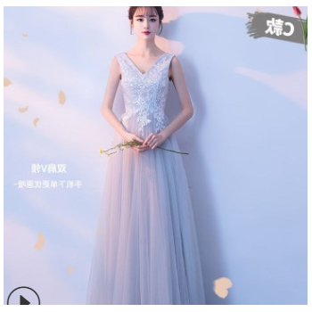 伴娘服冬季2020新款长款灰色伴娘礼服修身姐妹团婚礼显瘦晚礼服女图1
