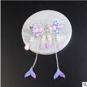 古风发饰鱼尾流苏汉服仙气唯美手工边夹古代古装可爱少女配饰发夹