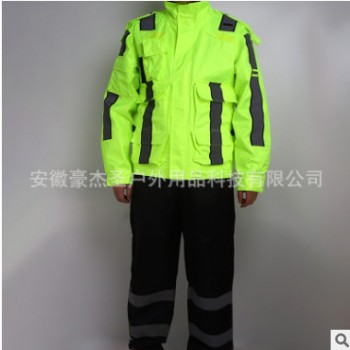 牛津纺加绒棉分体式雨衣雨裤成人批发徒步荧光绿防水服现货批发图1