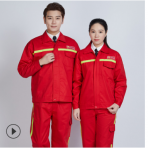 中国石油春秋反光条红色工作服套装男长袖工厂车间工地耐磨劳保服