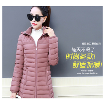 2018轻薄羽绒棉服女冬季新款韩版潮中长款棉袄外套潮修身女式轻薄图1