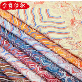 海浪花尼龙提花面料 民族提花织锦缎布料 唐装旗袍裙子面料批发图1