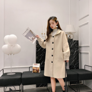2019秋冬季新款女装仿双面呢羊绒大衣宽松翻领时尚休闲针织外套