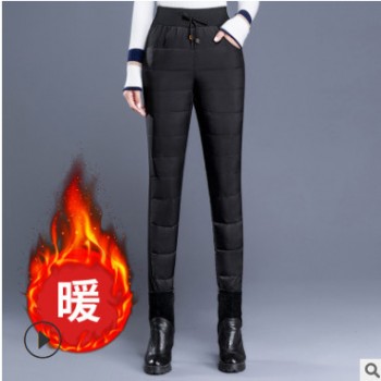 羽绒裤女外穿显瘦中老年人妈妈高腰加厚羽绒棉裤冬女士修身小脚裤图1