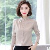 圆领长袖白色衬衫女棉韩版通勤ol修身显瘦职业正装立领衬衣