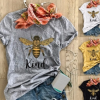 跨境WISH蜜蜂kind英文图案印花休闲短袖T恤宽松上衣大码女T恤