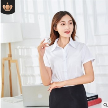 白色女衬衫短袖半袖大码职业韩范修身浅蓝色黑色工作服粉红色工装