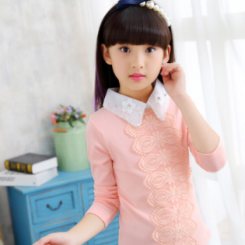 2018新款女童长袖T恤翻领打底衫棉套头衫开扣儿童淑女上衣秋冬款