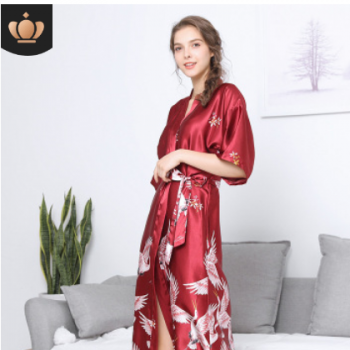 耀婷丝绸结婚睡衣睡袍女夏长款新娘晨袍伴娘红色家居服浴袍 女580图1