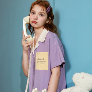 夏季新款短袖开衫睡衣女2020年韩版清新休闲家居服套装薄款睡衣女图1