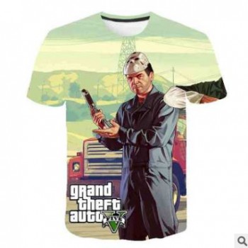 侠盗飞车5 速卖通3DT恤GTA5系列男士圆领短袖T恤上衣厂家直销图1