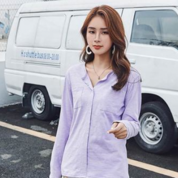 2020秋季新款韩版女装 竹节棉长袖t恤女 v领宽松衬衣打底衫上衣图1
