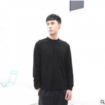 广州宸贤2020春新款男保暖暗纹卫衣胸口拉链开领休闲户外黑色长袖图1