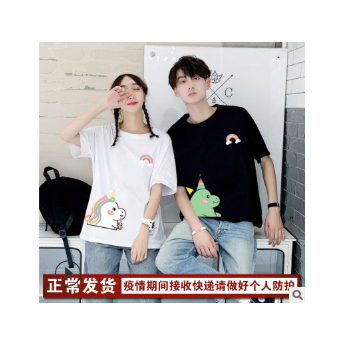 roora可可尼情侣装夏装T恤小众设计感ins超火宽松独角兽短袖可爱图1