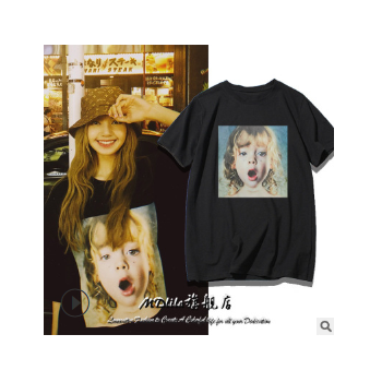 lisa青春有你2同款短袖Blackpink组合ins潮牌韩版宽松纯棉T恤男女图1