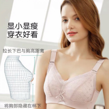 一片式蕾丝超薄无海绵大胸显小性感内衣女无钢圈全罩杯大码女文胸图1