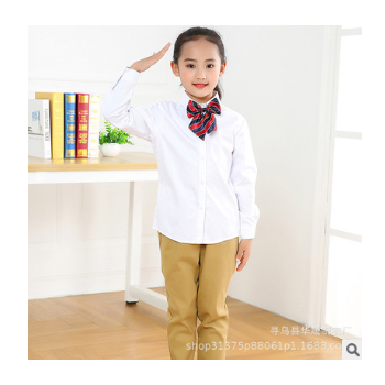 女童白衬衫长袖纯棉春秋修身百搭领花衬衣小女孩学生校服批发代发图1