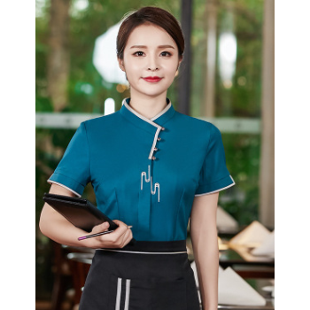 酒店餐饮服务员工作服短袖女中式餐厅饭店火锅店酒楼员工服装夏季图1