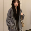春秋长袖韩版2020新款雾霾蓝宽松卫衣拉链外套女装chic上衣潮ins