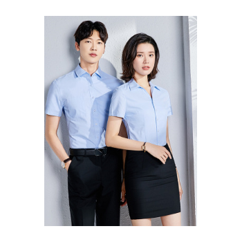 短袖男女同款衬衫夏V领企业销售工装销售工厂公司工作服刺绣LOGO图1