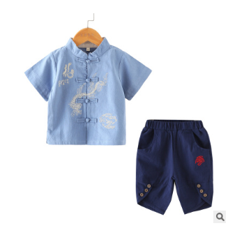 儿童汉服男童唐装民族风宝宝周岁唐装抓周服中国风古装棉麻套装夏