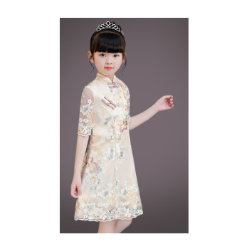 2020新款中国风夏秋季改良刺绣儿童旗袍礼服 中袖女童古筝演出服