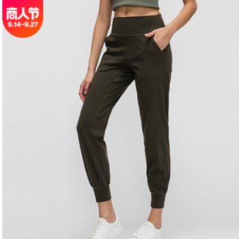 一件代发新款裸感提臀口袋宽松九分裤女跑步瑜伽健身束脚运动裤图1