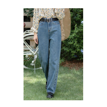 薇颂 牛仔裤女秋季2020新款高腰拖地长裤女士宽松阔腿裤直筒裤子图1