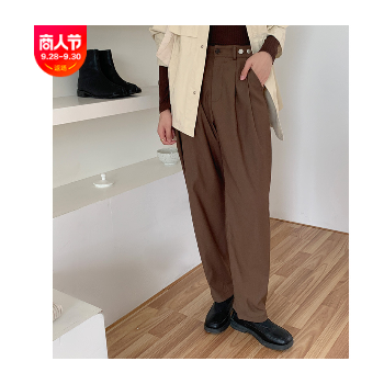 薇颂 高腰西装裤女2020秋季新款韩版宽松垂感直筒阔腿拖地长裤图1