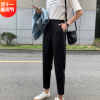 西装裤女直筒宽松阔腿高腰垂感春秋黑色显瘦百搭学生九分休闲裤子