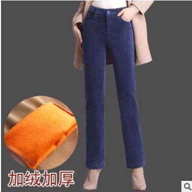 跨境条绒直筒裤女 秋冬新款韩版纯色长裤加厚高腰显瘦休闲裤女士图3