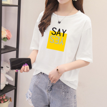 纯棉2020宽松印花短袖T恤大码女上衣韩版情侣装夏季时尚一件代发图2