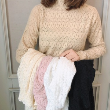 启宝【波浪水貂绒蕾丝衫】气质保暖女冬内搭花边小香风打底衫ins图2