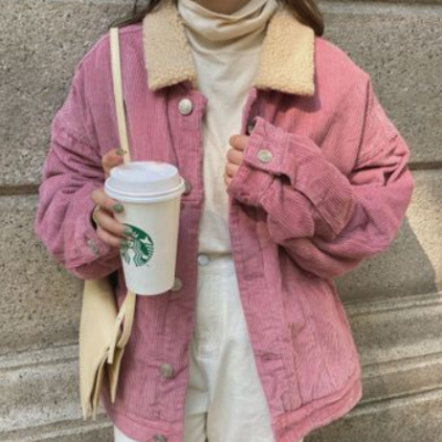 灯芯绒外套女2020冬季新款韩版宽松复古百搭加绒保暖加厚棉衣上衣